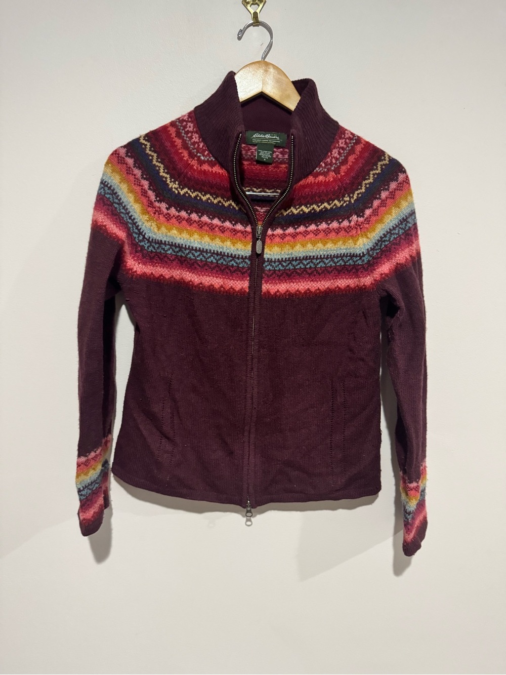 Eddie Bauer Wool Blend Cardigan Zip Sweater Sz Petite Med